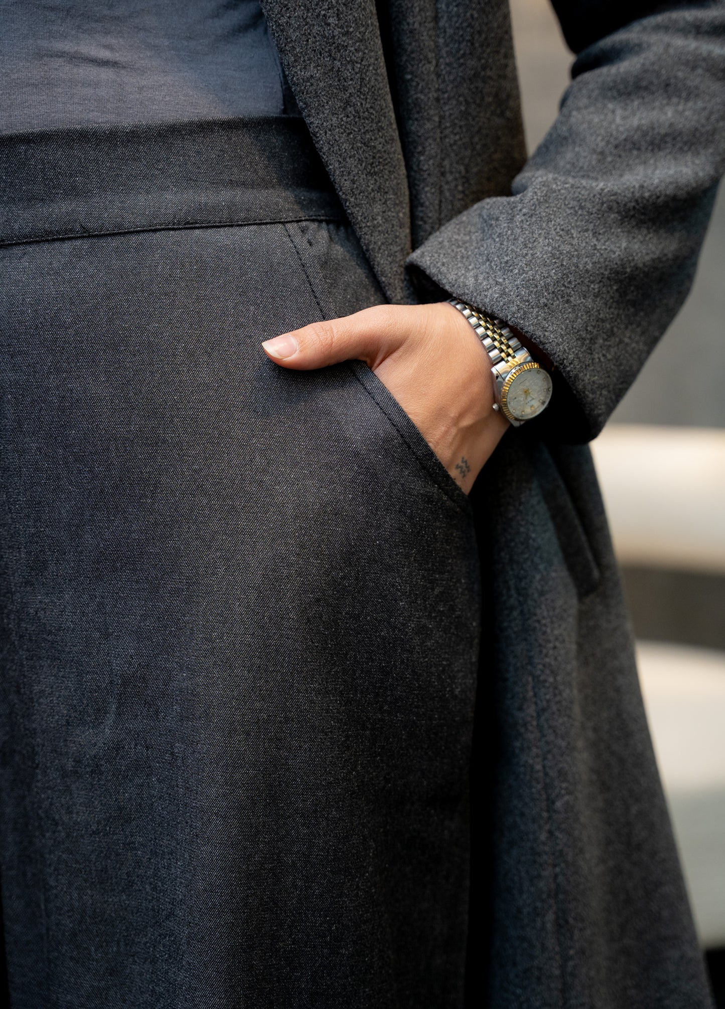 Black Denim Wide Pants