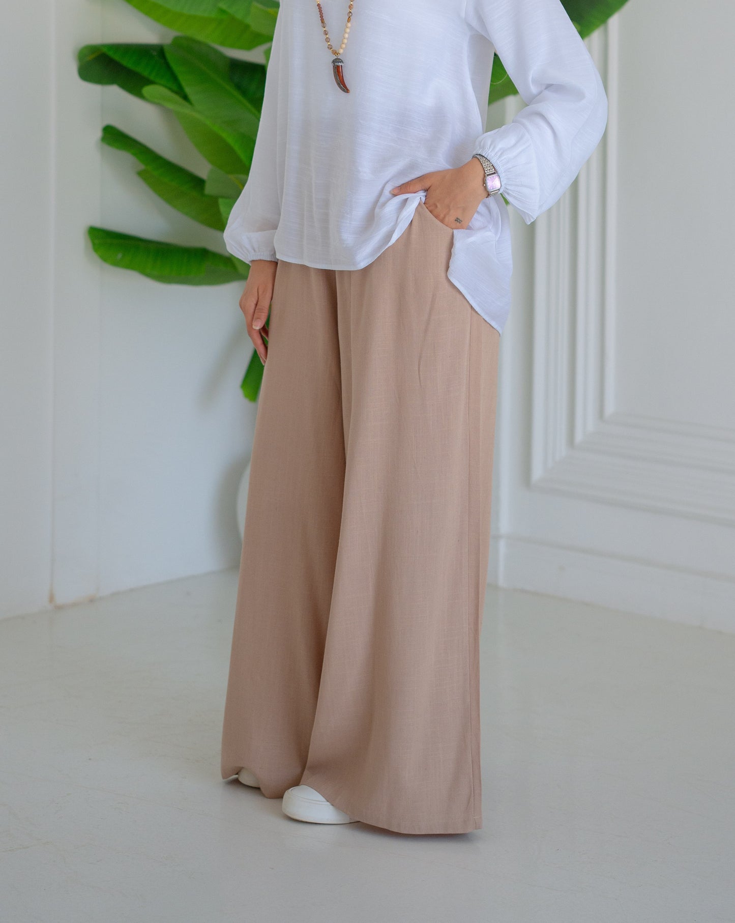 Beige Flow Wide Pants