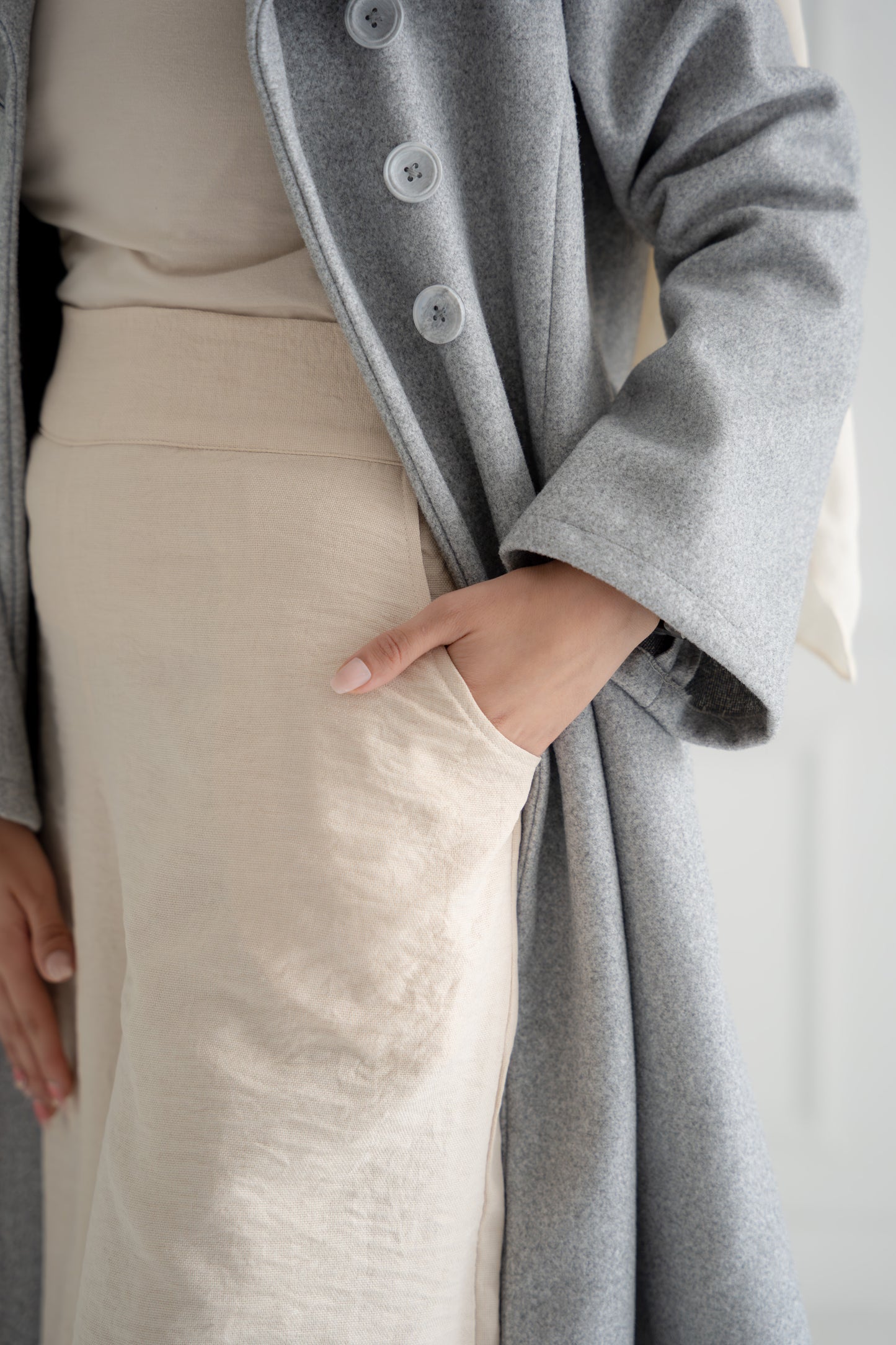 Beige Linen Wide Pants