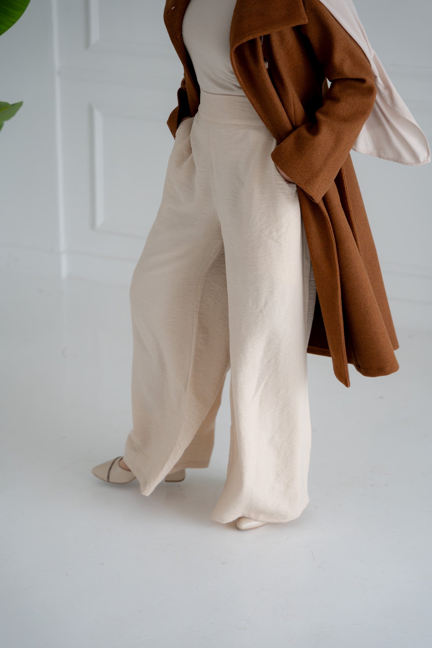 Beige Linen Wide Pants