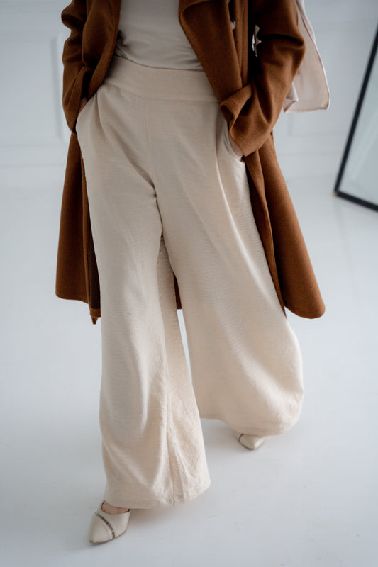 Beige Linen Wide Pants